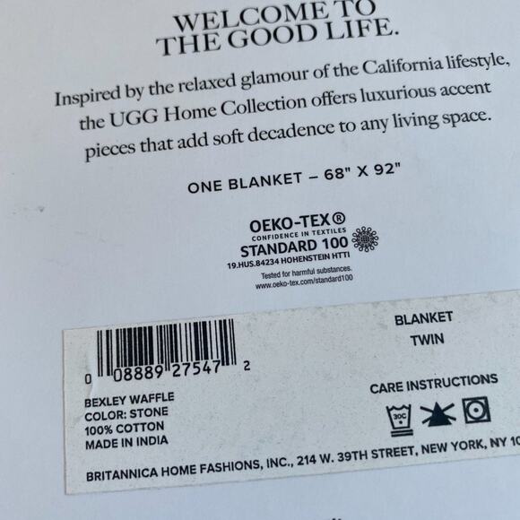 NWT UGG Blanket Bexley Ultra Soft Waffle Weave Blanket Twin Cotton Grey - Picture 3 of 3